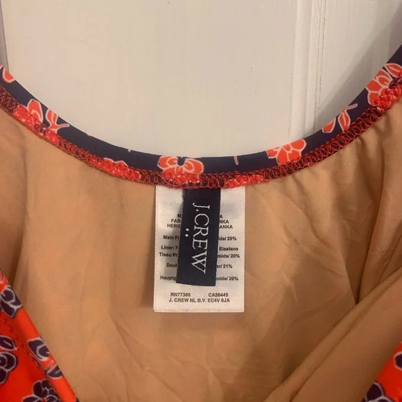 J.Crew Women’s One Piece Swimsuit Red Navy Floral Tie Front Medium M Beach - Picture 4 of 6